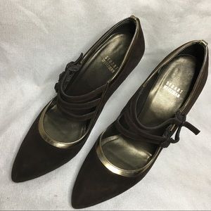 Stuart Weitzman Brown strapping heels.